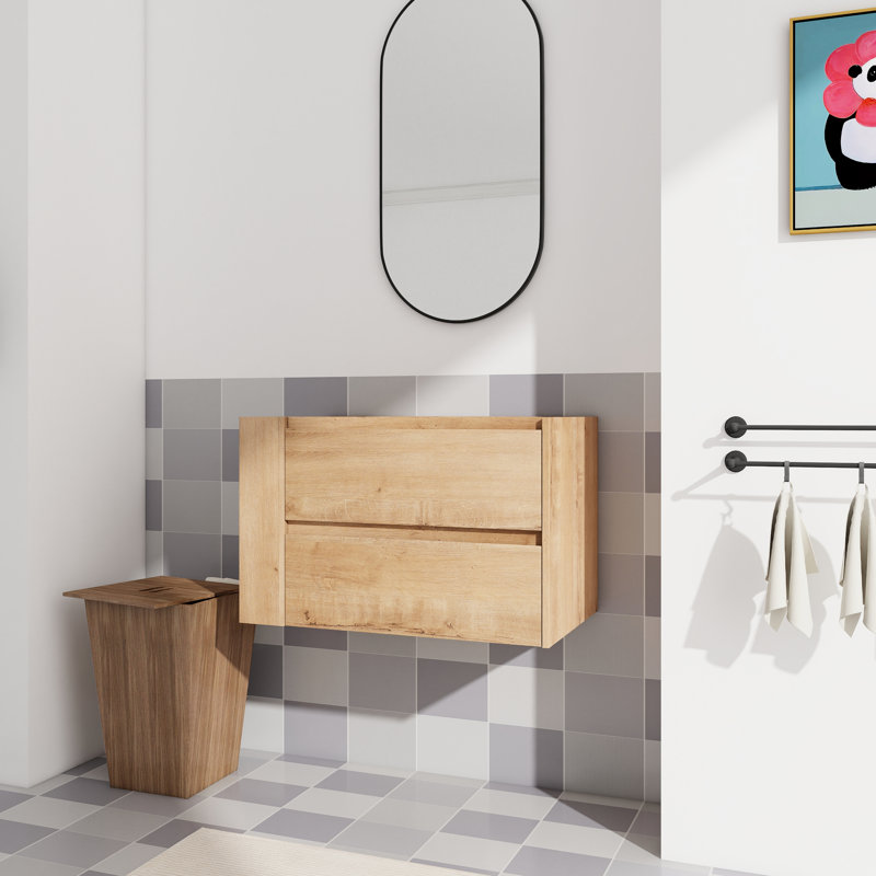Bathroom Vanity 30" Wall Mounted With Soft Close Drawer Of Imitative Oak Color Mount Vanity, Drawer, Flawlessness
