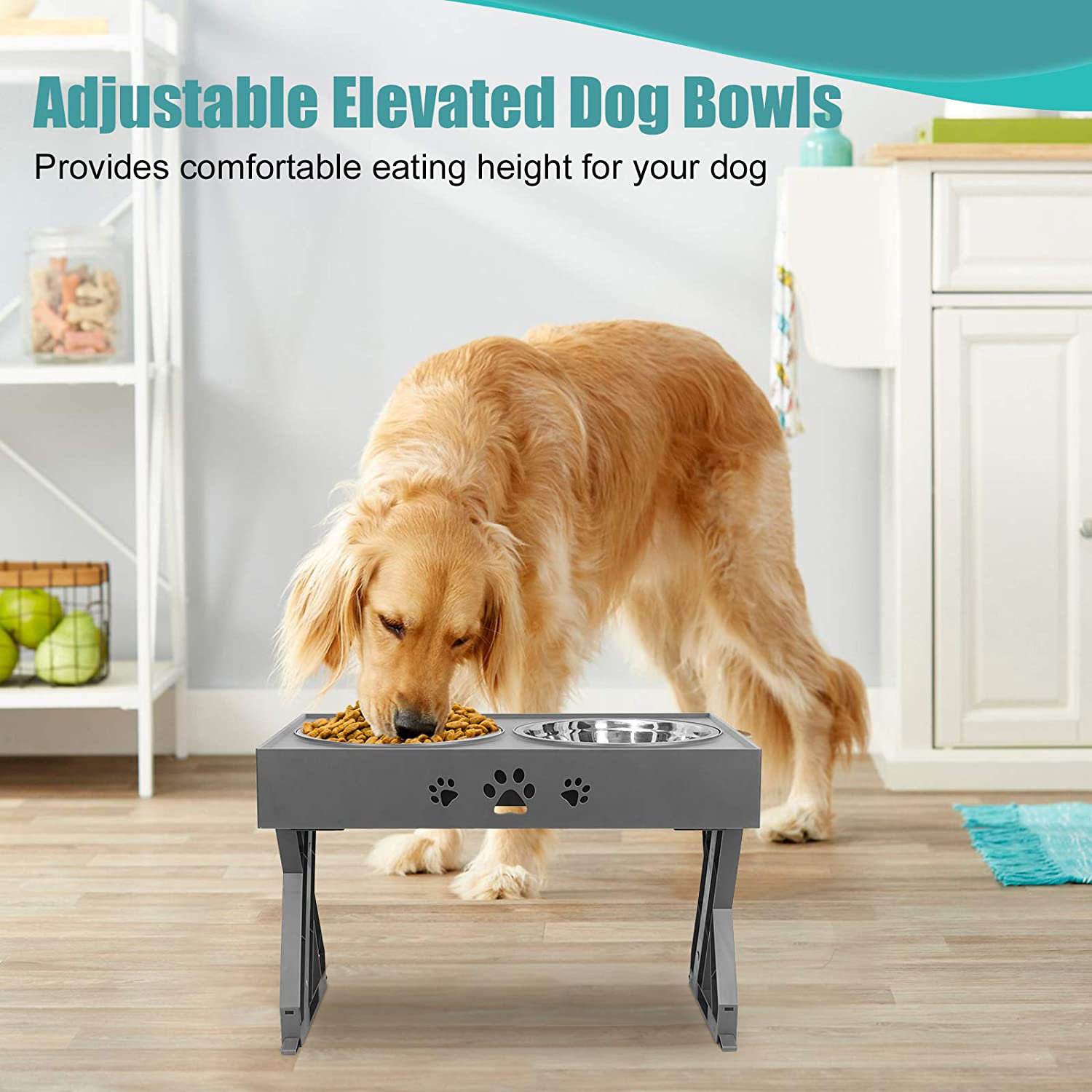 URPOWER Elevated Dog Bowls 4 Height Adjustable Raised Dog Bowl