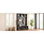 Arbre d'entrée 4 en 1 avec 6 crochets Farmhouse, banc pratique en noyer avec tablettes réglables, range-chaussures en bois avec 16 compartiments-380682443