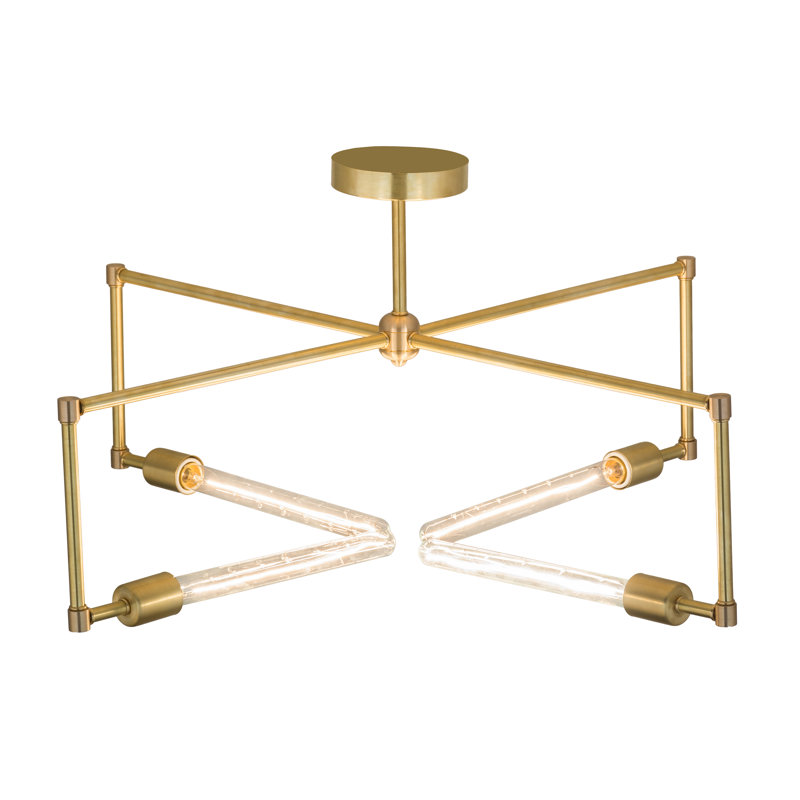 Plafonnier semi-encastré géométrique moderne à 4 lumières 32 po, Laiton satiné