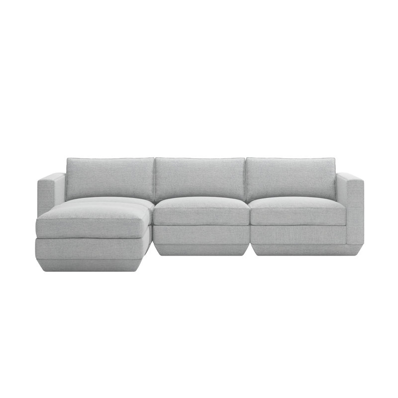Podium Modular 4-Piece Sectional, Bayview Silver Performance Twill, Left Hand Facing