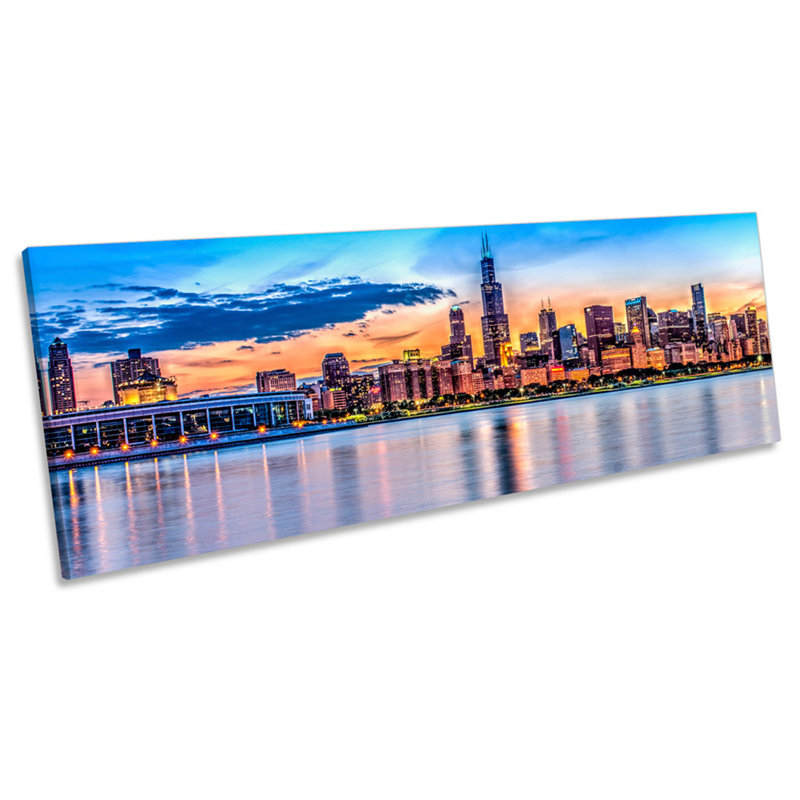 Chicago Cityscape Skyline 1 Piece Wrapped Canvas Panoramic Wall Art, 40.64cm H x 121.92cm W x 2cm D