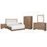 Hien California King Upholstered Panel Bed 2 Nightstands Drawer Dresser With Portrait Mirror And Armoire
