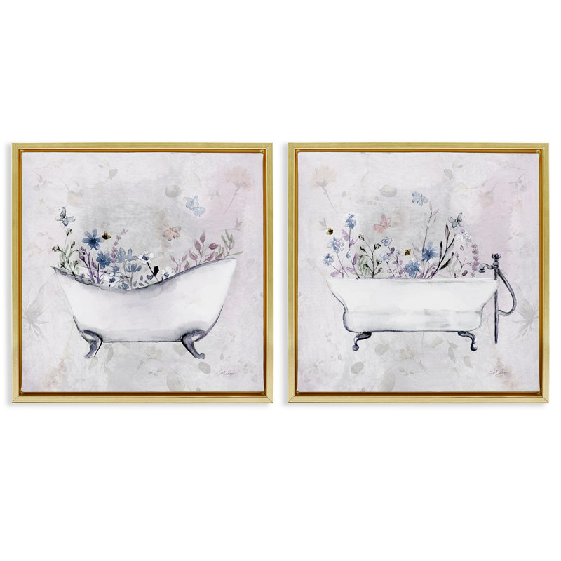 Ensemble de 2 bacs antiques avec cadre flottant Botanics, design par Stella Chang, H 25 po x l 25 po