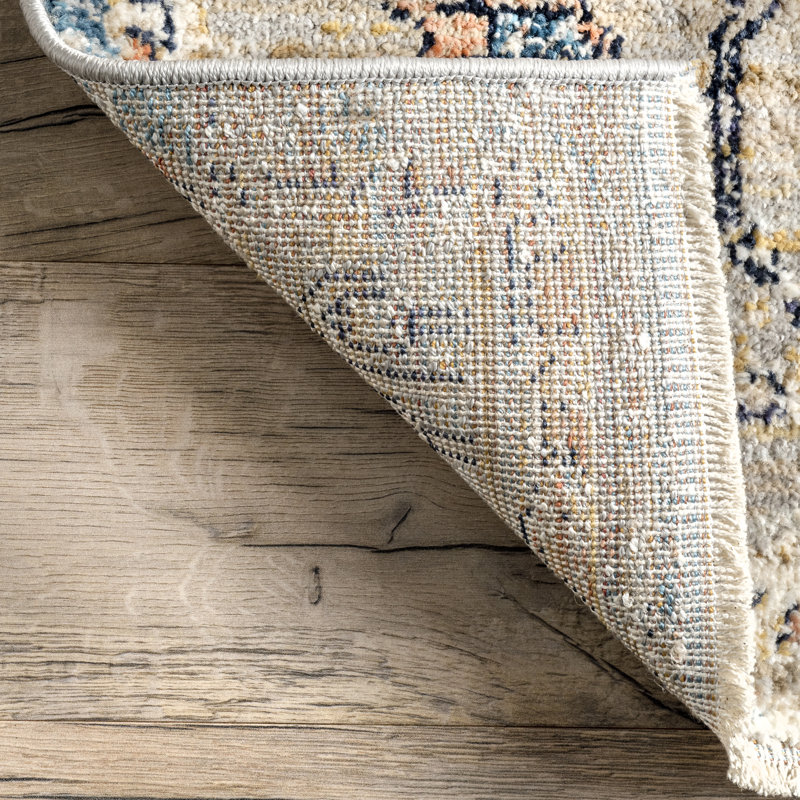 Tapis médaillon Machado pour le salon, la chambre et la cuisine, beige / ivoire, Rectangle 9 pi x 12 pi