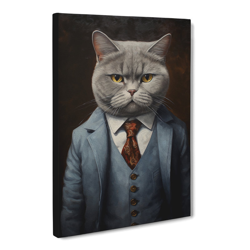 British Shorthair Cat In A Suit Painting No.4 - Wrapped Canvas, 60cm H x 40cm W x 3cm D