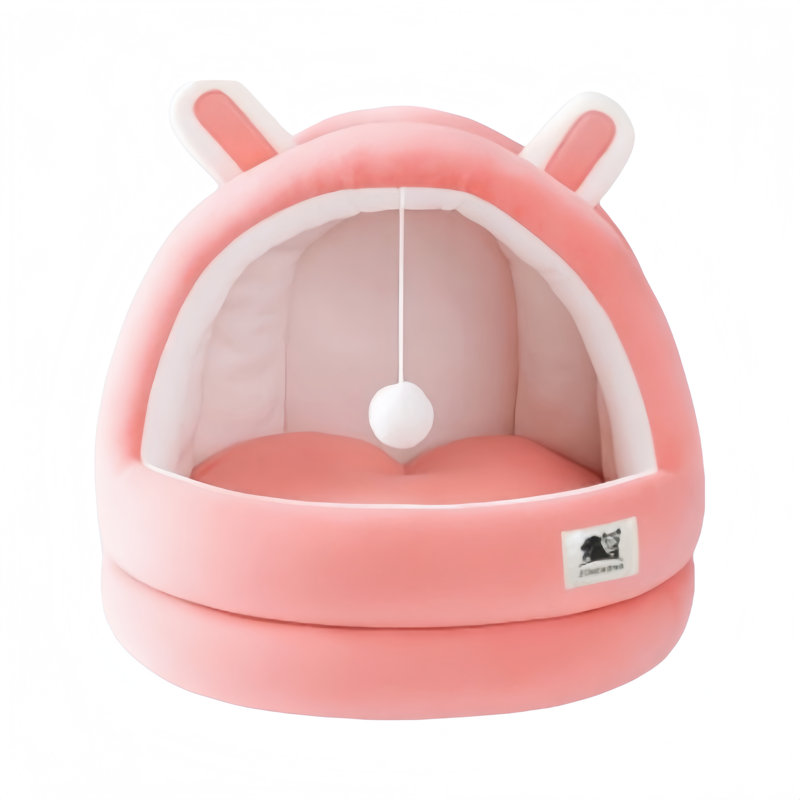 Mignonne maison de chat semi-fermée avec coussin moelleux, style igloo chaleureux pour chat et petits chiens