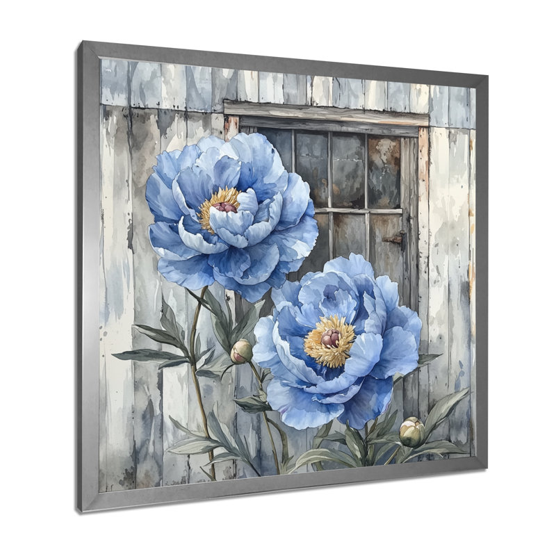 Décoration murale en acier pivoines bleues par la remise III - pivoines, Reproduction encadrée d'une seule photo