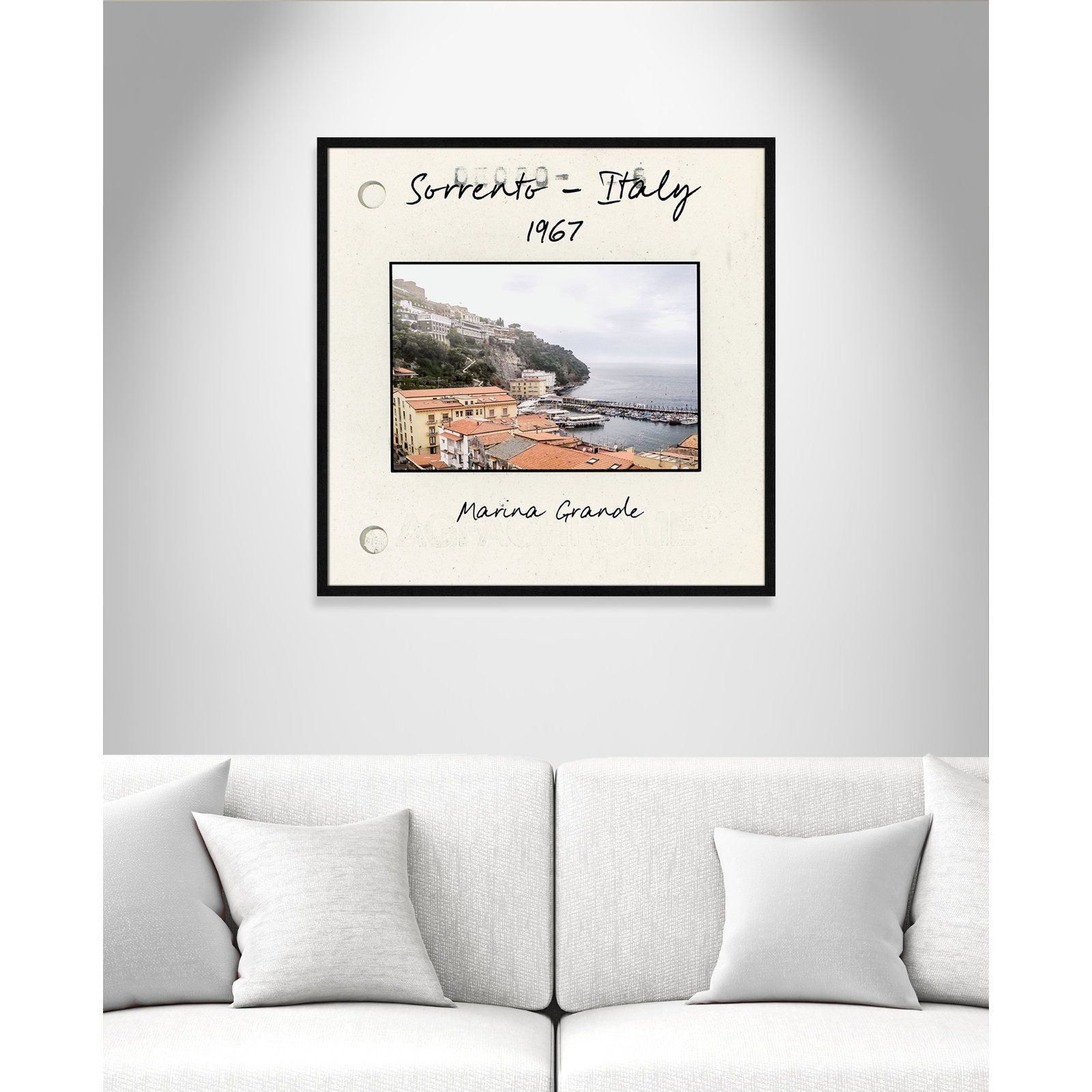 Travel Slide Collection "Sorrento, Italy" Print, Black Single Picture Framed Paper, 32" H x 32" W x 0.75" D