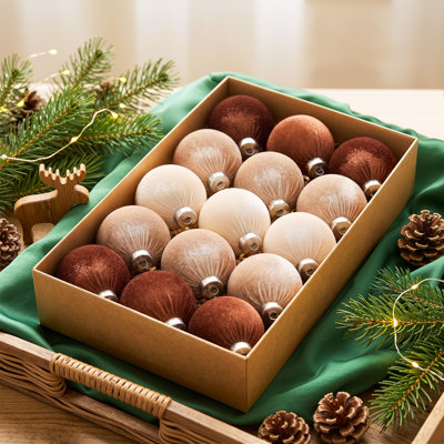 Ensemble de boules de Noël en velours - 15 pièces de grandes décorations d'arbre de Noël de 8 cm, boules suspendues en tissu doux de couleurs neutres assorties pour arbre, couronne, guirlande, décoration de fête