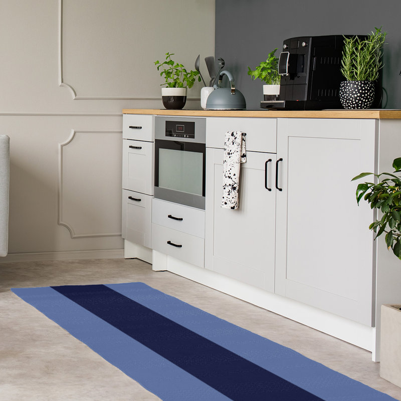 Tapis bleu/blanc rayé, Tapis de couloir 2 pi 6 po x 8 pi