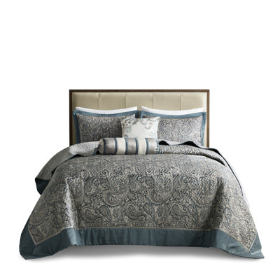 Couvre-lit très grand bleu sarcelle - 5 pièces, 100%, revers en microfibre, bourre en coton, ornement en cachemire élégant, taille de literie lavable à la machine avec 2 taies décoratives, motif