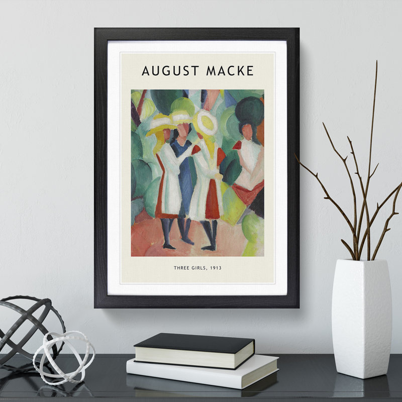 Three Girls by August Macke - Picture Frame Painting, 65cm H x 48cm W x 2cm D, Black Framed