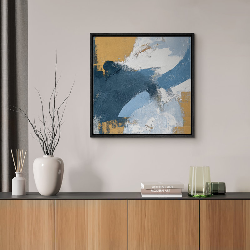 Abstrait bleu, jaune, moderne, contemporain, encadré de chambre à coucher, décorations murales sur toile, H 16 po x l 16 po