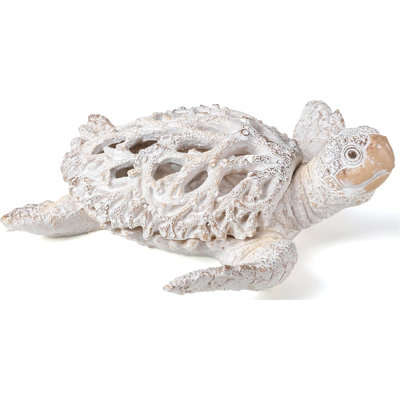 Ocean Decor White Sea Turtle Coral Reef Home Office Decor Sculpture Beach Coastal Tabletop Shelf Collection (White)
