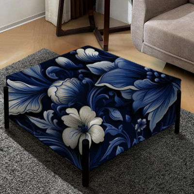 Grand repose-pieds carré néo-gothique bleu cobalt