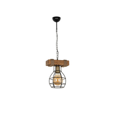 Luminaire suspendu en bois à hauteur réglable avec capuchon en métal