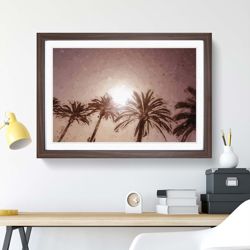 Palm Trees in the Evening in Abstract - Picture Frame Painting Print, Walnut Framed, 36cm H x 48cm W x 2cm D