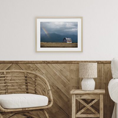 Mission Mountain Barn Rainbow Framed Print Under Glass, design by Annie Bailey Art