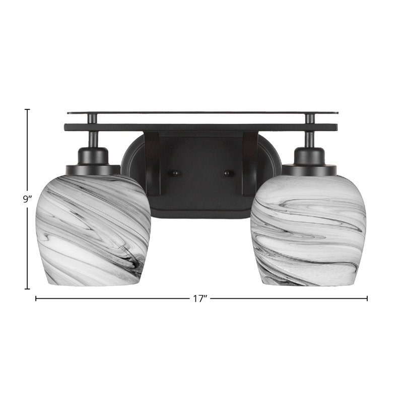 Alirra 2 Light Bath Bar Shown With 6" Glass, Matte Black, Gray