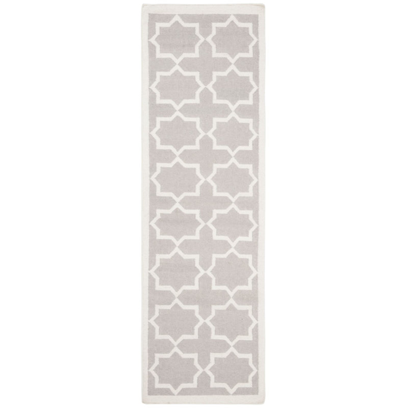 Rodgers Hand Woven Flat Weave Wool/Cotton Geometric Rug in Ivory, Runner 2'6" x 8'