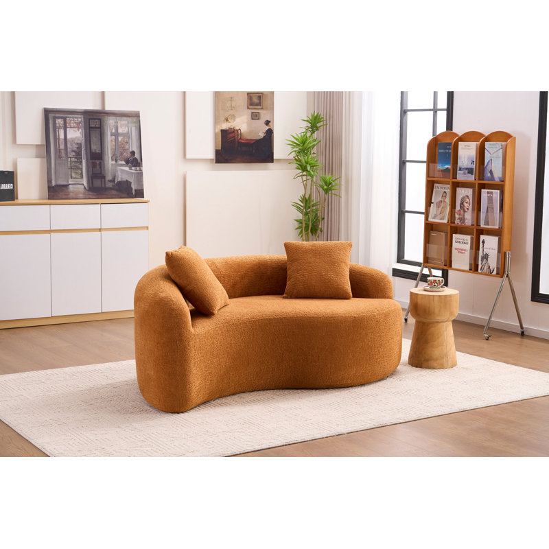 Canapé modulaire courbé en S en chenille: double profondeur (21,3 po et 26,8 po), orange, sans assemblage, compact pour les petits espaces, 400 lb, L 66,9 po