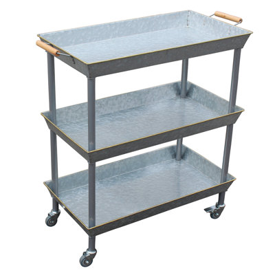  Bar Cart 3 Tier Utility Cart With Wheels, Galvanized Metal Bar Carts For The Home,Kitchen,Restaurant, Outdoor Serving Cart With Locking Wheels And Handle