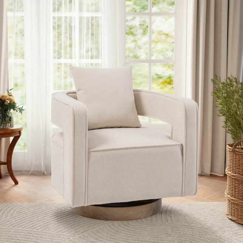 Fauteuil demi-tonneau moderne pivotant avec dossier ouvert, Mélange de lin beige
