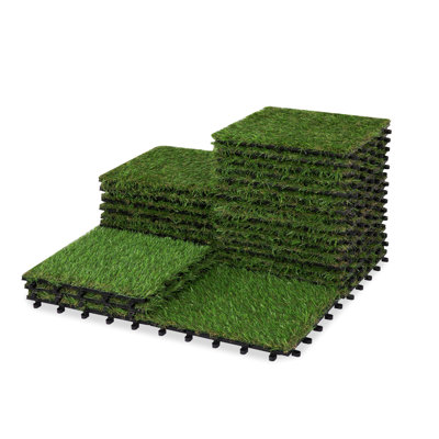 Set of 27 Interlocking Turf Tiles – Artificial Grass Flooring for Patio, Balcony & Indoor Areas