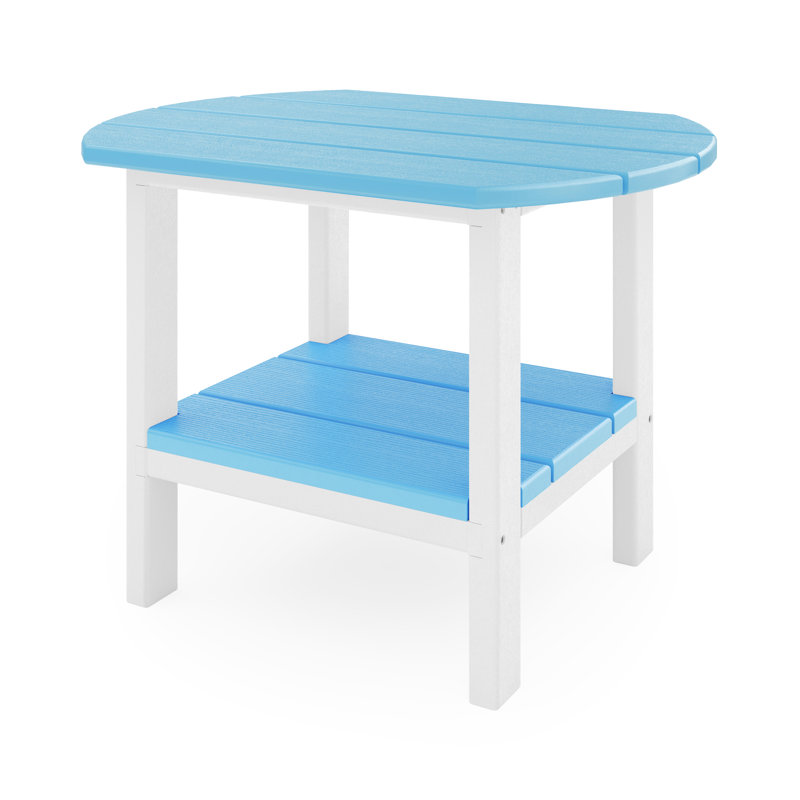 Table d'appoint ovale d'extérieur Ippolito, Destin - blanc, Bleu d'été