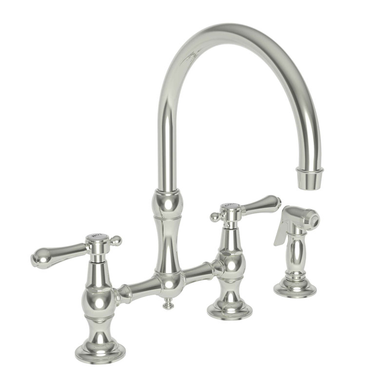 Chesterfield Bridge Kitchen Faucet with Side Spray, Polished Nickel