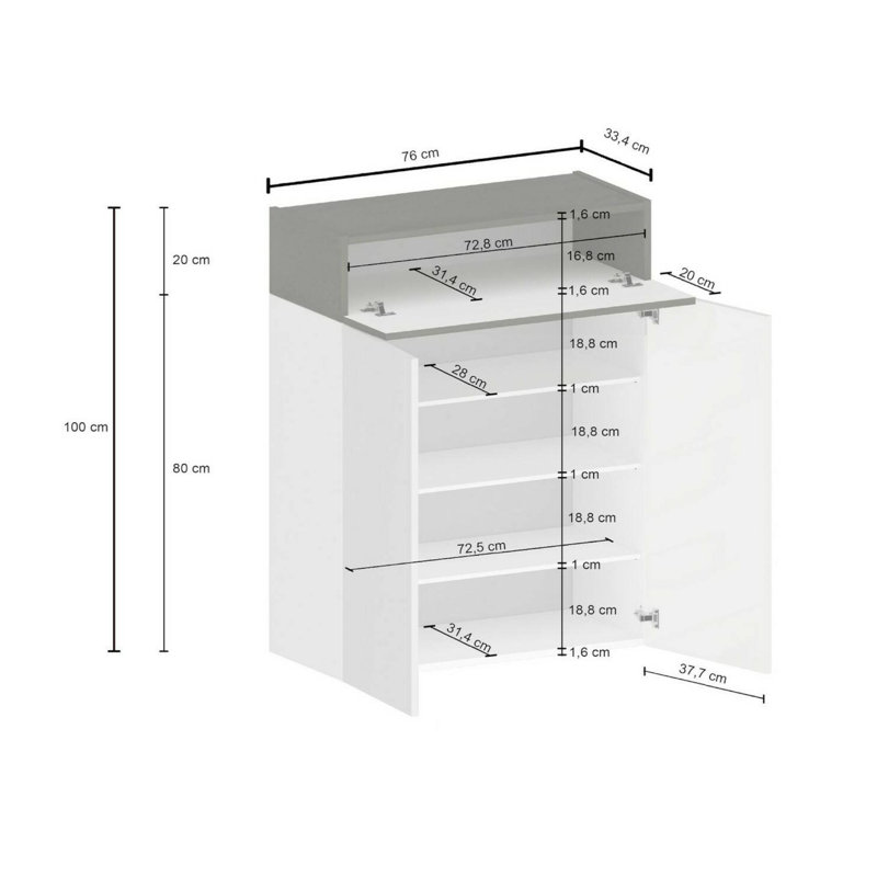 15 Pair Shoe Storage Cabinet, Black
