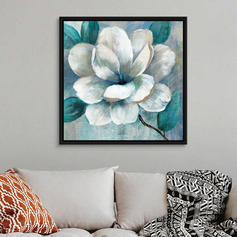 Art mural bleu sarcelle Magnolia II, H 30 po x l 30 po, Noir, Impression encadrée