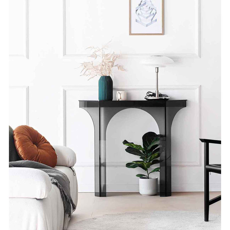 Black Hexagonal Acrylic Console Table, 35.43" H x 39.37" W x 11.02" D