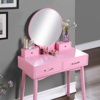 Contemporary Wood Vanity And Stool Set