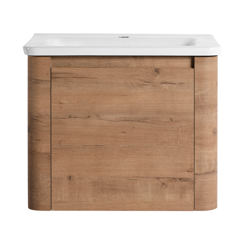 Meuble-lavabo moderne de 24 po avec lavabo en céramique blanc, porte à fermeture en douceur et surface de rangement résistante à l'eau Scratch
