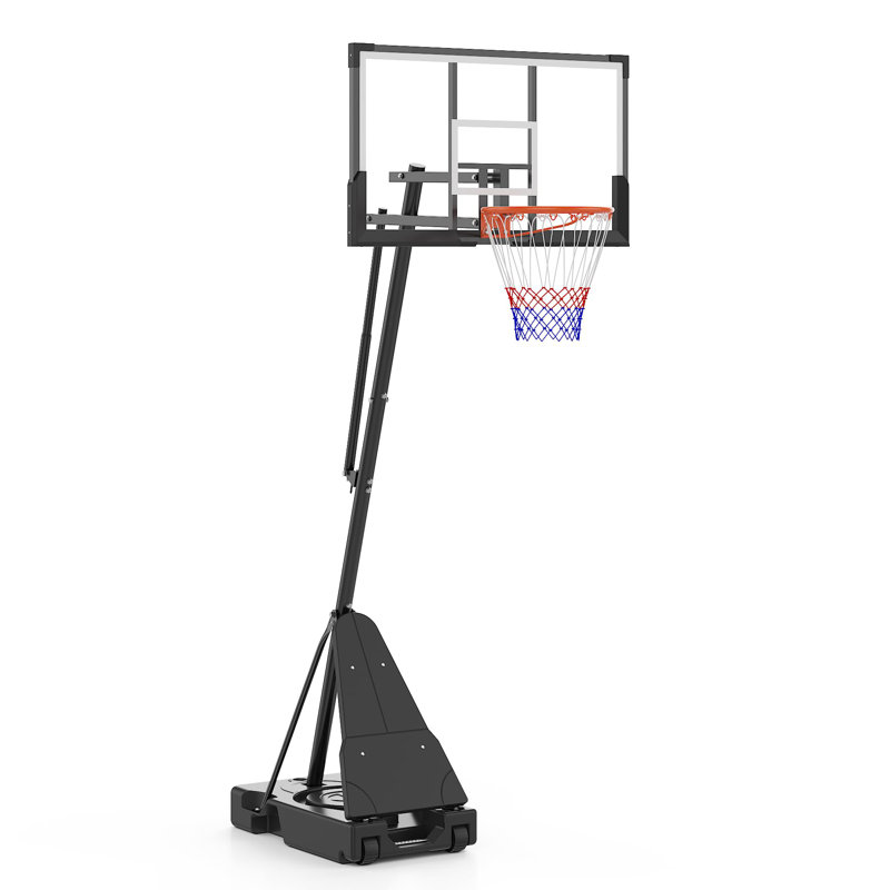 Système de panier de basketball extérieur réglable de 48 pouces à hauteur réglable de 4,9 à 10 pi, base portative avec roues et poids, parfait pour jouer dans la cour ou au bord de la piscine
