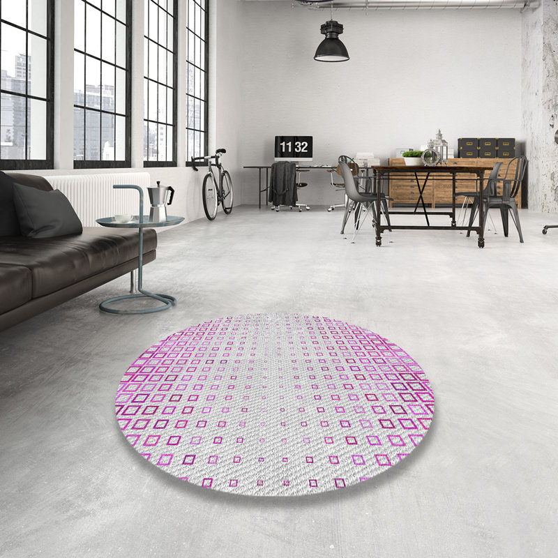 Tapis rose/zone grise à motifs, Rond 5 pi