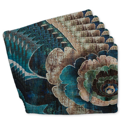 Blue Flower Montage Braided Polyester Dreketi Set of 6