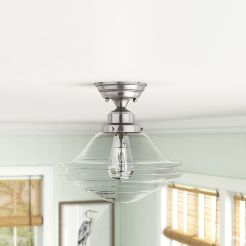 Mandy 1 - Light 12" Semi Flush Mount, Clear Seed Glass, Satin Nickel
