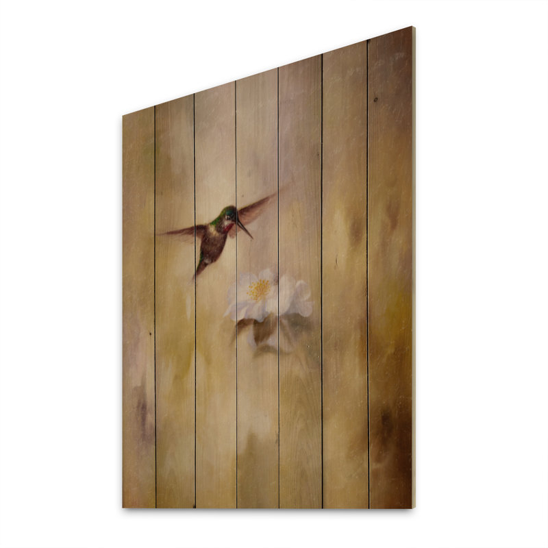 Un colibri volant à l'aube - Art mural traditionnel en bois - Bois de pin naturel, H 36 po x l 24 po x P 1 po