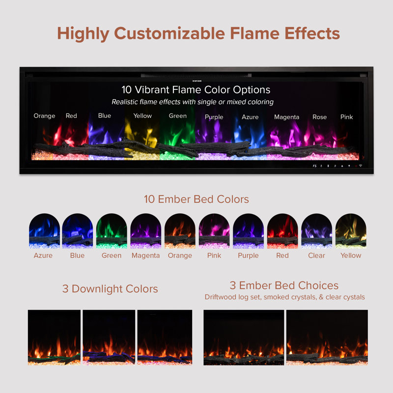 Modern Ember Highmark Smart Linear Electric Fireplace - 10 Different Flame Colors, Works With Alexa And Google Assistant
