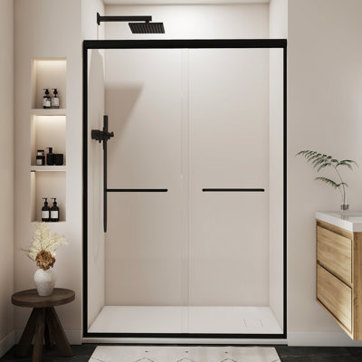 60"W x 72"H Double Sliding Shower Door Aluminum Alloy Material Matte Black Finish 0.24" Tempered Glass Shower Door
