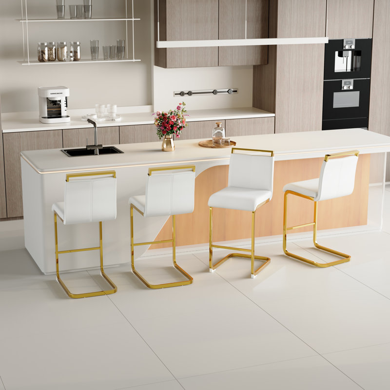 Antigone Upholstered Counter Stool with Metal Frame, White, 4