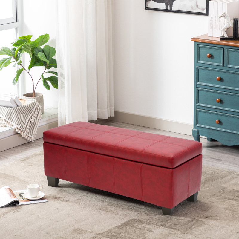 Repose-pieds de rangement rectangulaire avec charnière de sécurité de 41 po Demingo, Rouge