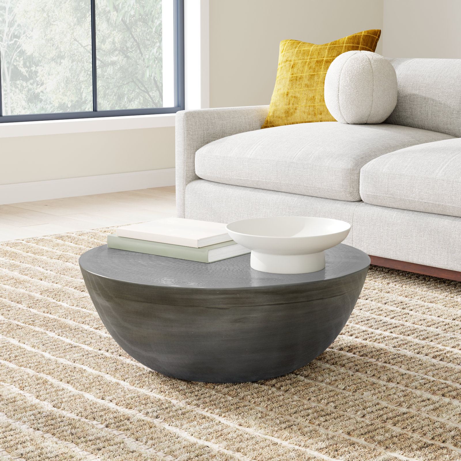 Hobbs 31" Iron Drum Coffee Table, Antique Nickel