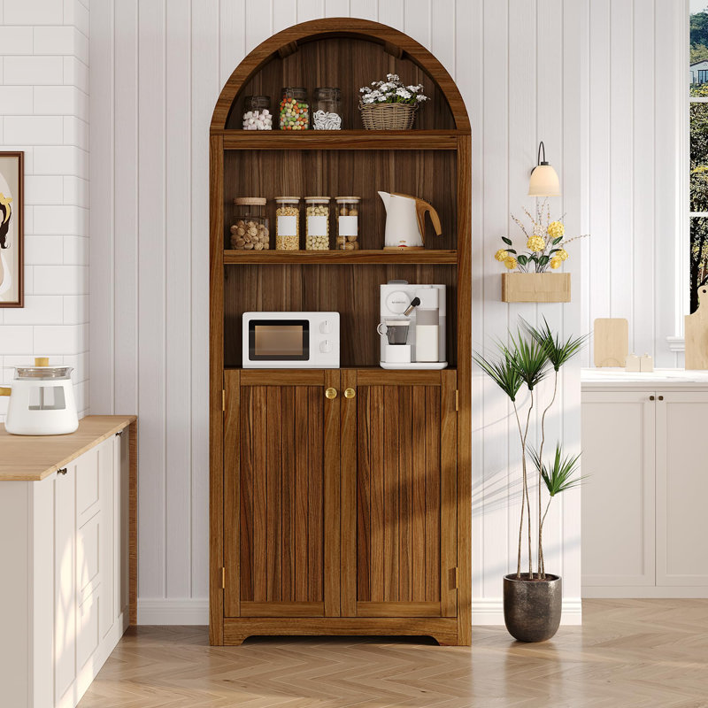 Armoire de cuisine 72 "arquée avec portes, huche de rangement en bois à 5 niveaux avec tablettes réglables 72", Noyer