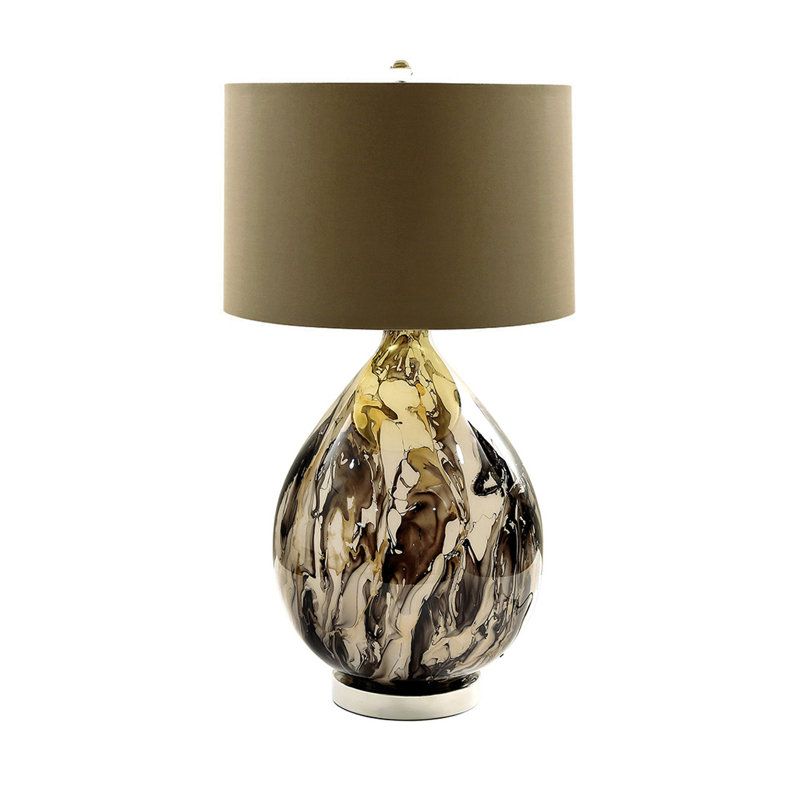 Avrik 79cm Living Room Table Lamp with Glass Base, Bedside Buffet Lamp for Bedroom with Linen Shade, Brown, Brown/Black/White