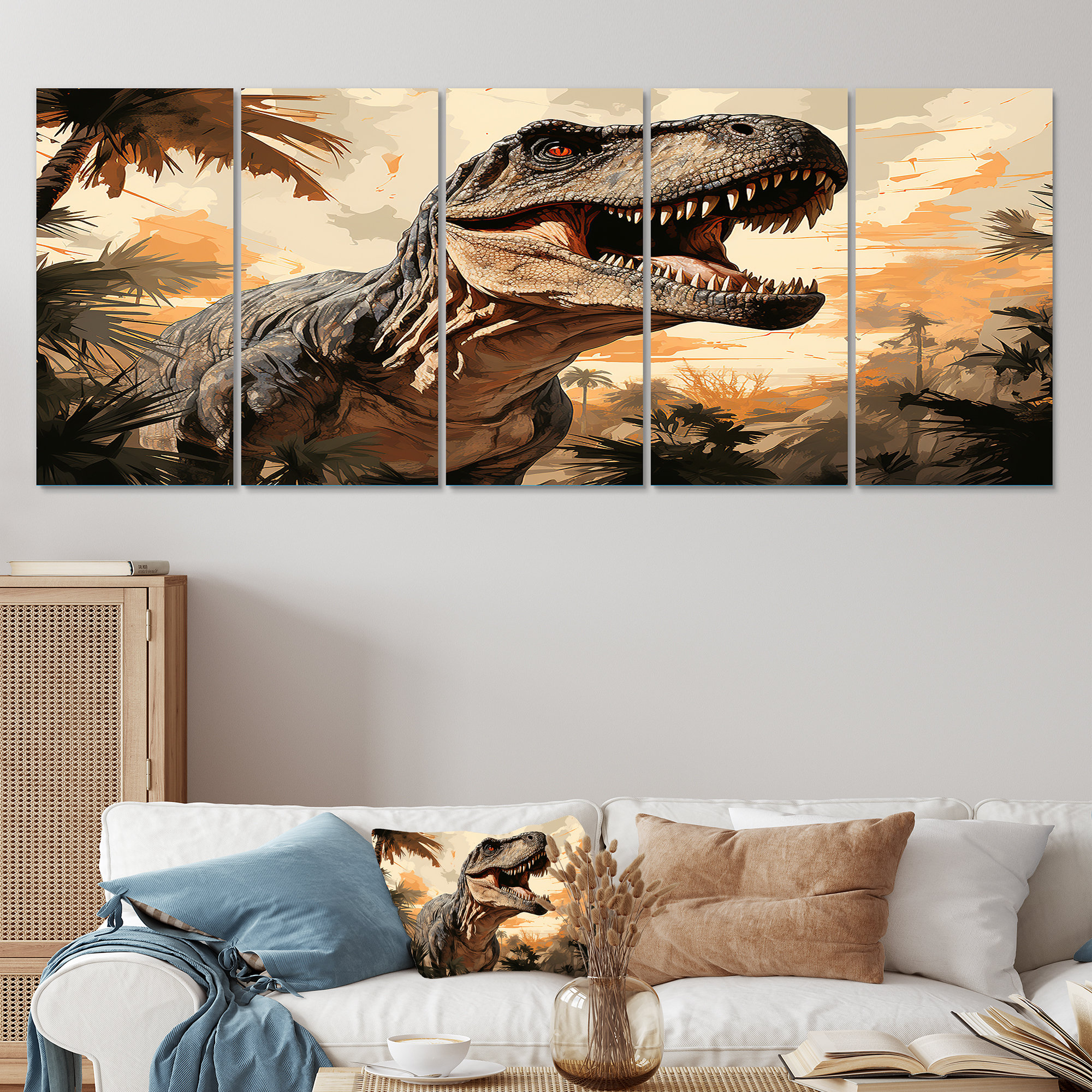 Trinx Vintage Jurassic Trex Portrait I - Dinosaur 5 Piece Wall Art ...
