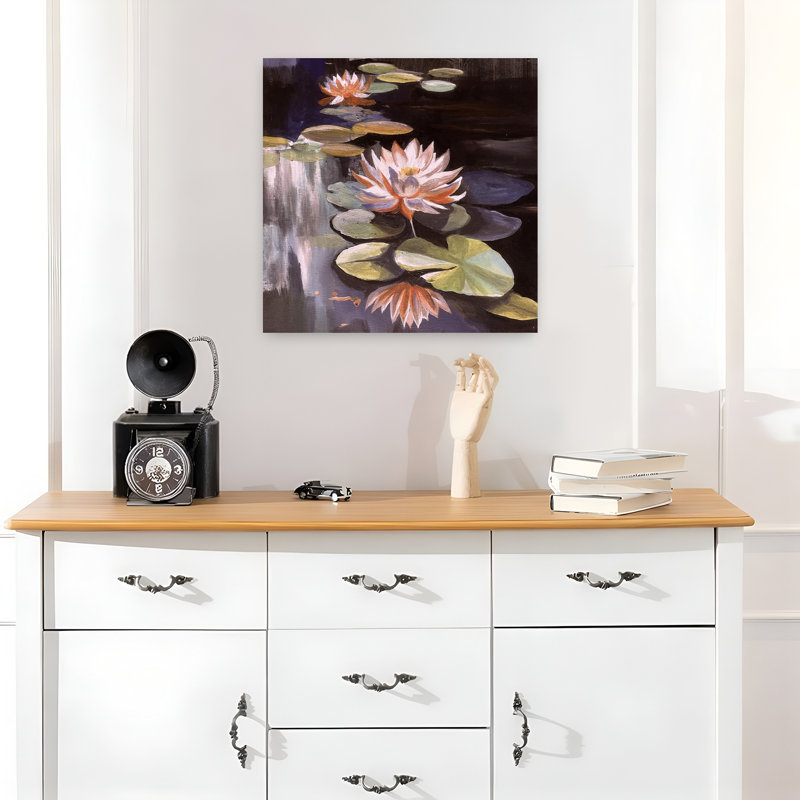 Tranquille, nénuphars délicats, paisible, lis serein, fleur, art mural, 18" H x 18" W